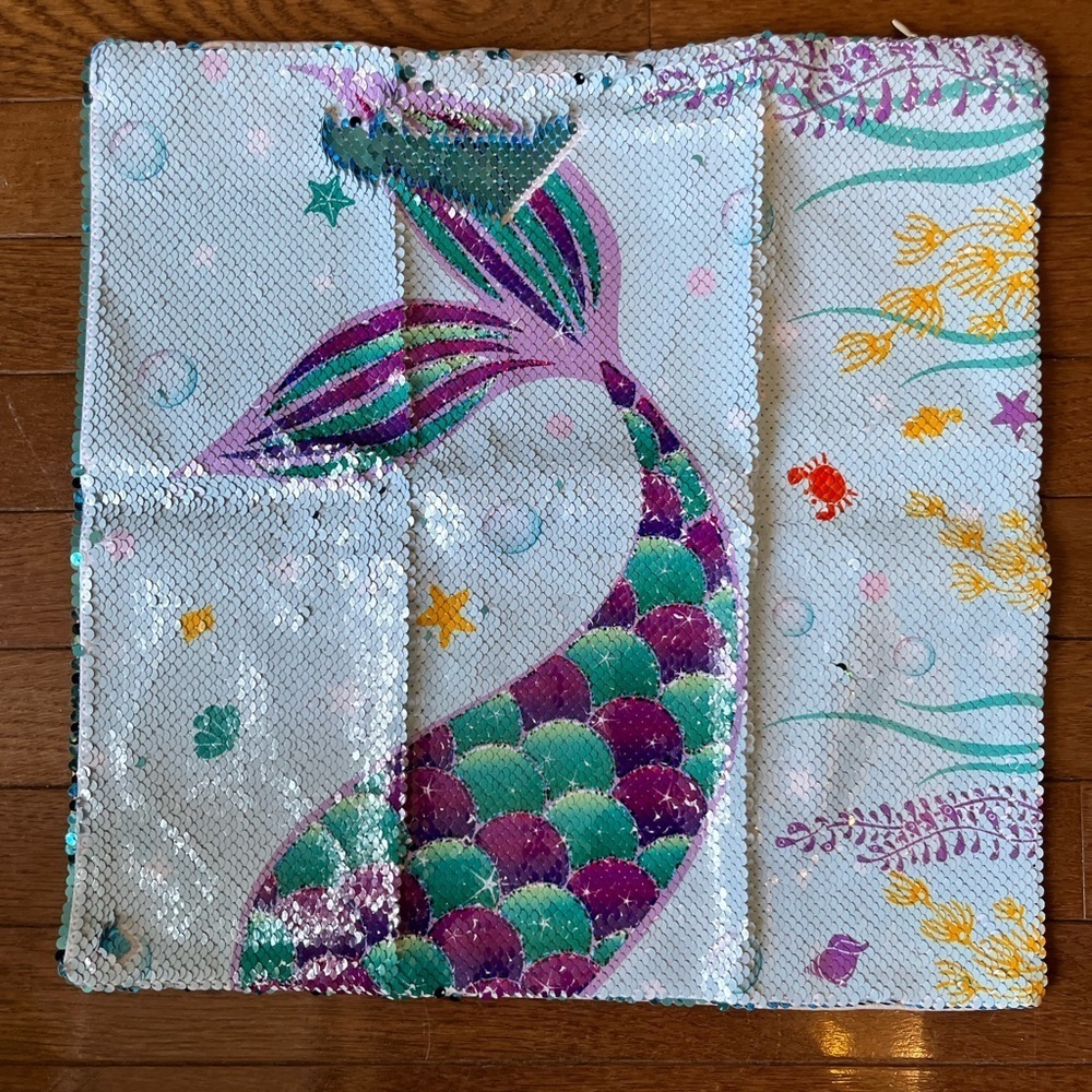 2 Throw Pillow Case covers Sequin Zipper Closure 15x15 Home  Mermaid Decorative